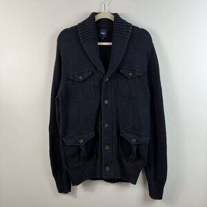 Gap‎ 4 Pocket Shawl Collar Cardigan Sweater Men’s L Navy Blue Fisherman Grandpa